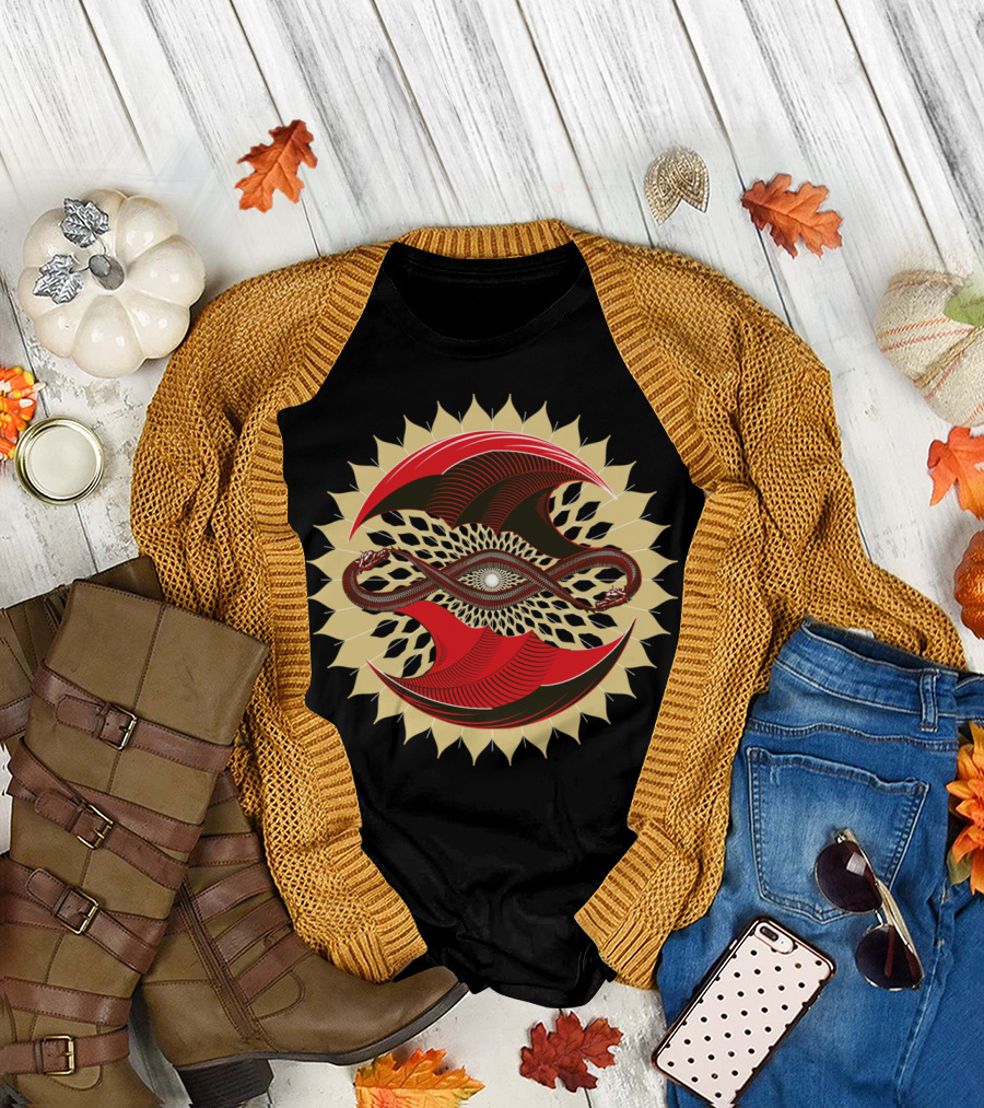 Entwined Dragons Yin Yang Solar Mandala T-Shirt
