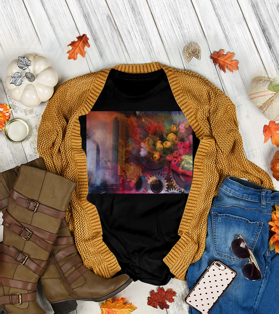 Environment Urban Nature Abstract Fusion Gears Flowers T-Shirt