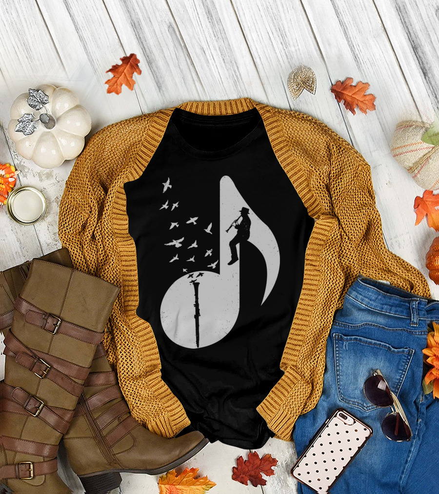 Clarinet Music Note with Birds and Player T-Shirt