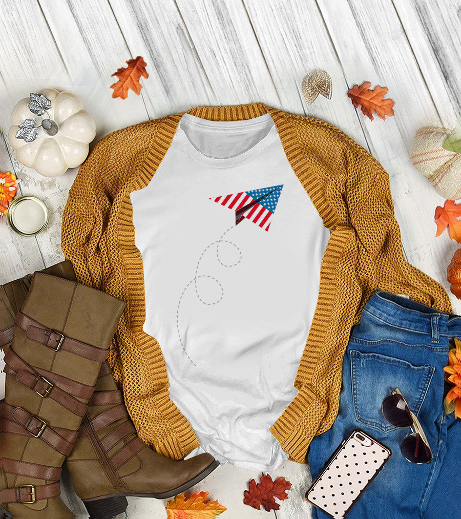 American Flag Paper Airplane T-Shirt