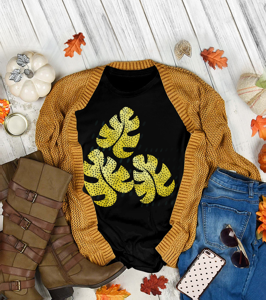 Deliciosa Lemonade Monstera Leaves Retro Yellow Dots T-Shirt