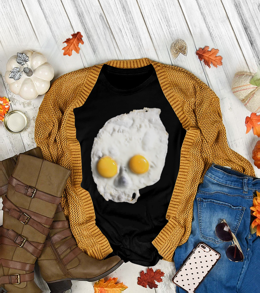 Egg Skull Fried Egg Face with Dual Yolk Eyes T-Shirt