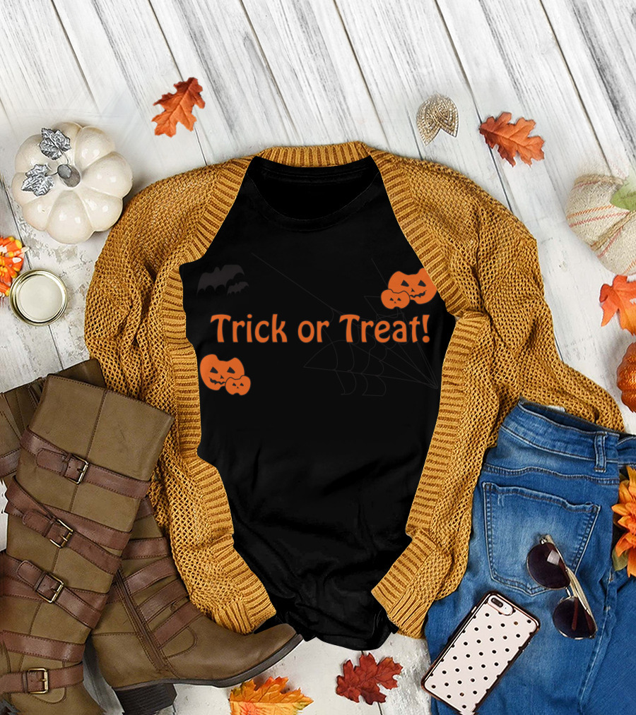 Trick or Treat Halloween Jack-o'-Lanterns and Spiderweb T-Shirt