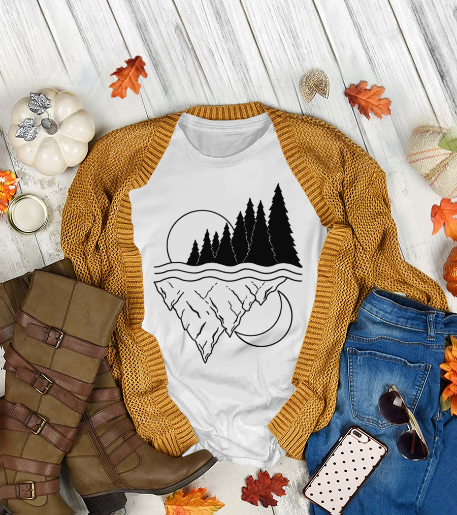 Nature Merged Floating Island with Trees and Celestial Elements T-Shirt