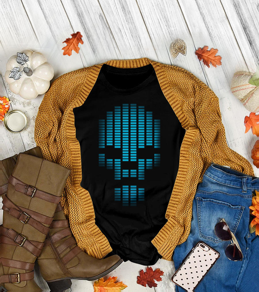 Equalizer Skull Icon Blue Light Bars T-Shirt