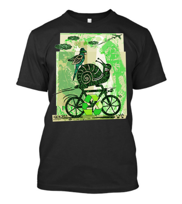 A Little Slow To Recycle Snail And Bird On Bicycle With Green Recycling Symbols T-Shirt