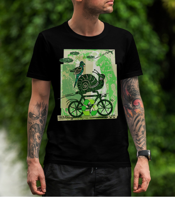 A Little Slow To Recycle Snail And Bird On Bicycle With Green Recycling Symbols T-Shirt