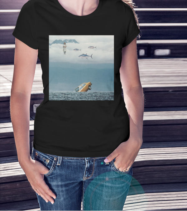 Lost Control Scenic Surrealism Floating Person Fish Car In Water T-Shirt