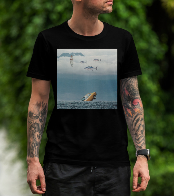Lost Control Scenic Surrealism Floating Person Fish Car In Water T-Shirt