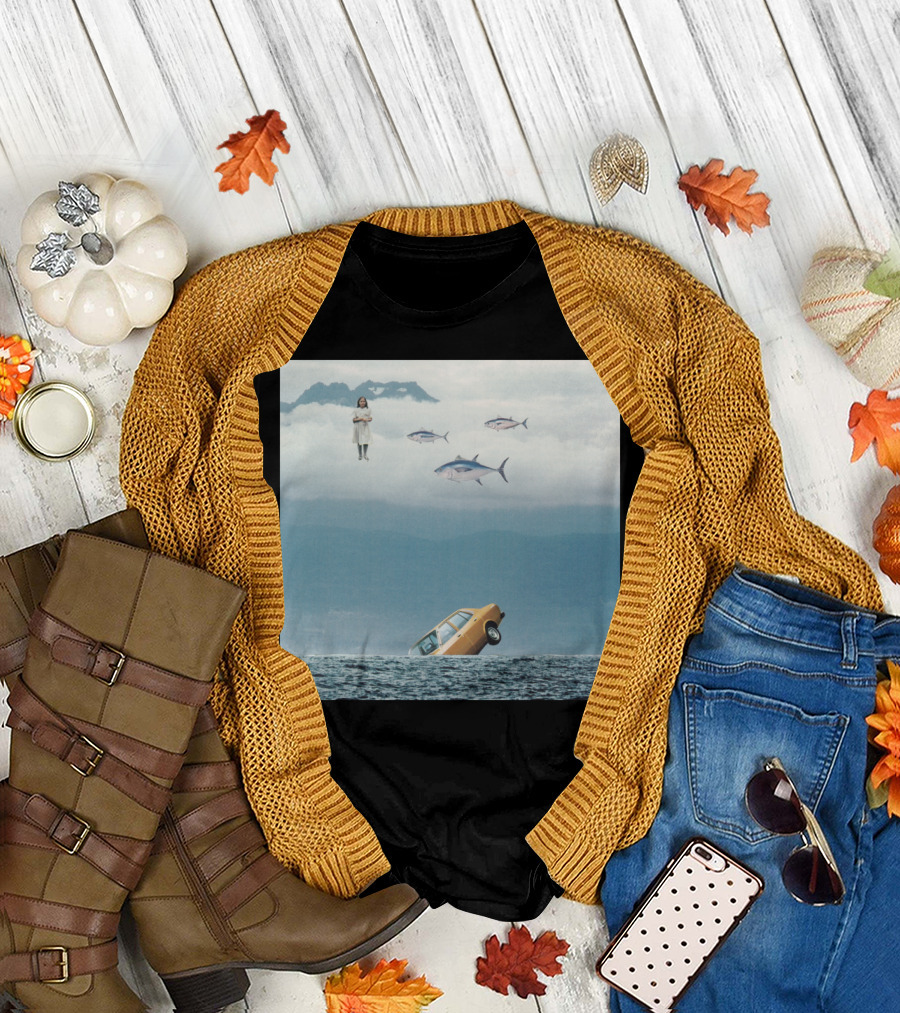 Lost Control Scenic Surrealism Floating Person Fish Car in Water T-Shirt