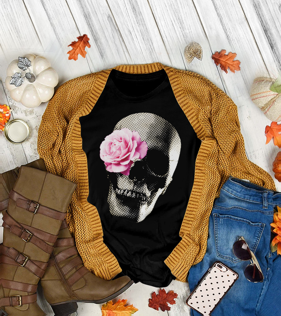 Flower Skull Rose Monochrome Aesthetic T-Shirt