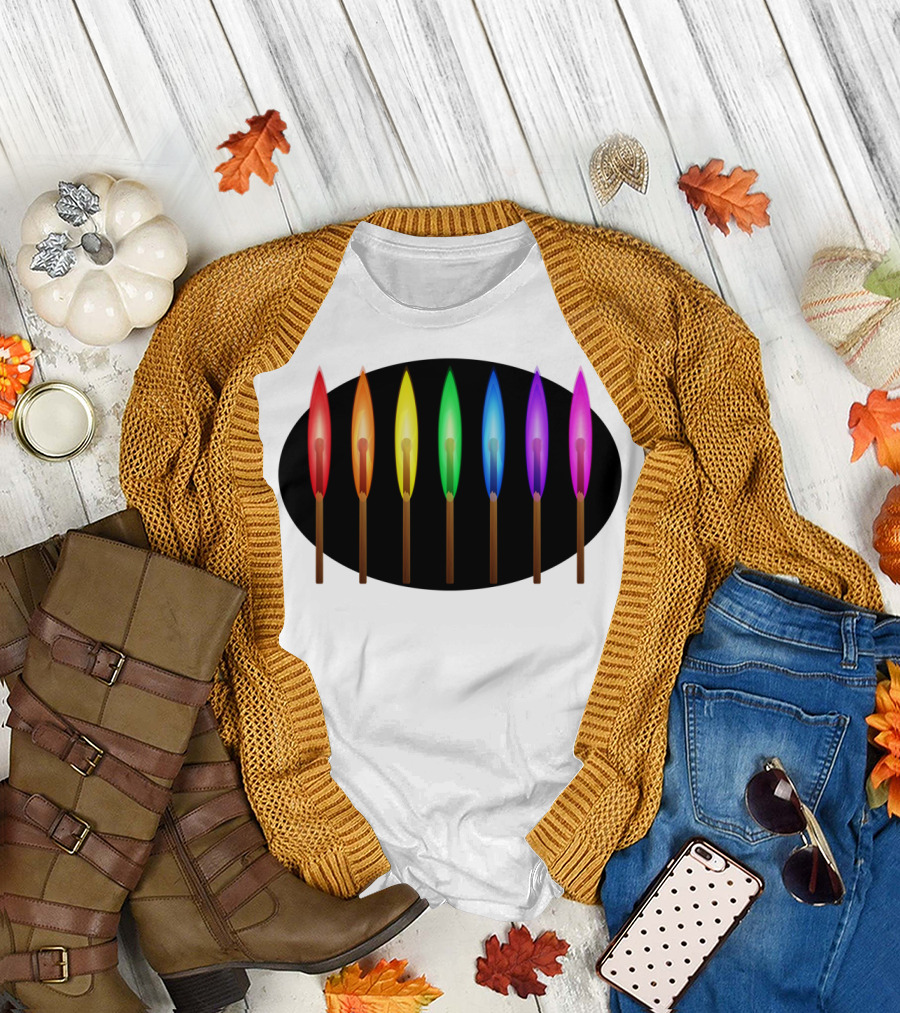 Rainbow Matches Colorful Sticks Spectrum Flame Quartet T-Shirt