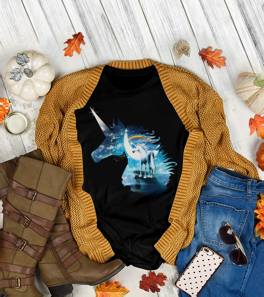 A Magical Moment Unicorn with Rainbow and Moonlit Sky T-Shirt