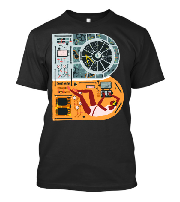 Navigation Control Panel With Astronaut In Spaceship Cockpit T-Shirt