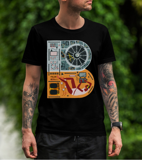 Navigation Control Panel With Astronaut In Spaceship Cockpit T-Shirt
