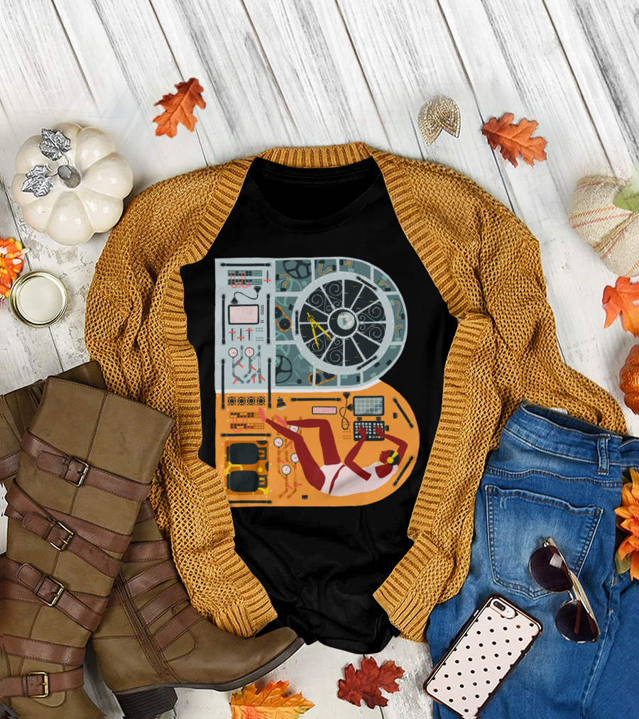 Navigation Control Panel with Astronaut in Spaceship Cockpit T-Shirt
