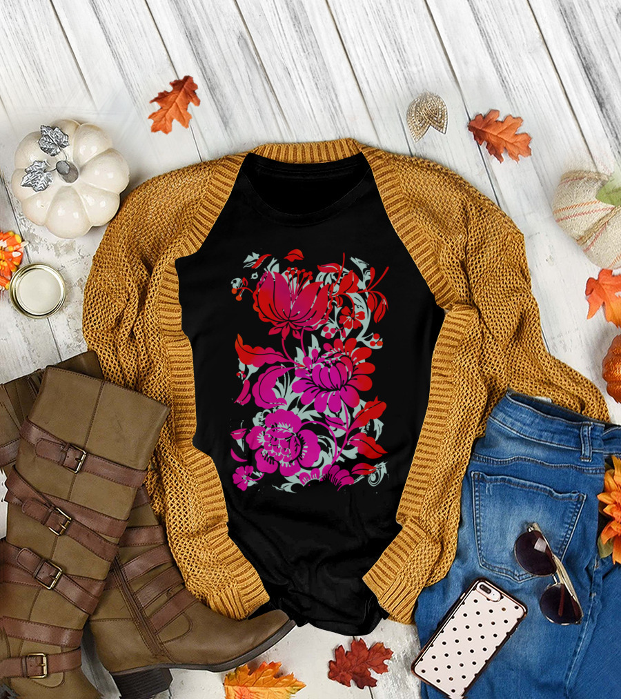 Flowers III Vibrant Floral Art Nouveau Blossoms T-Shirt