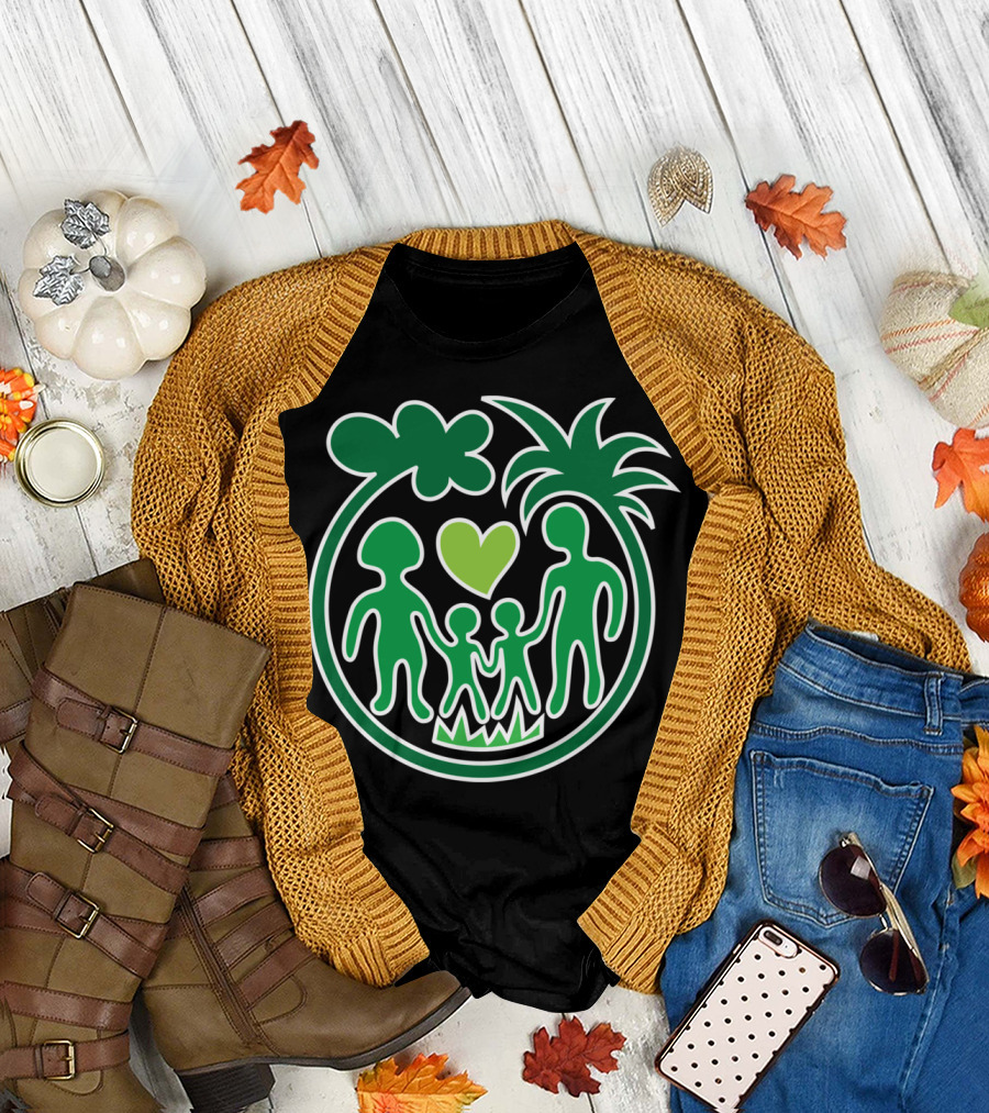 Love Green Family Heart Palm Tree Figures T-Shirt