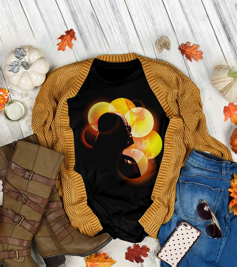 Vader TIE Fighter Silhouette with Bright Planetary Rings T-Shirt