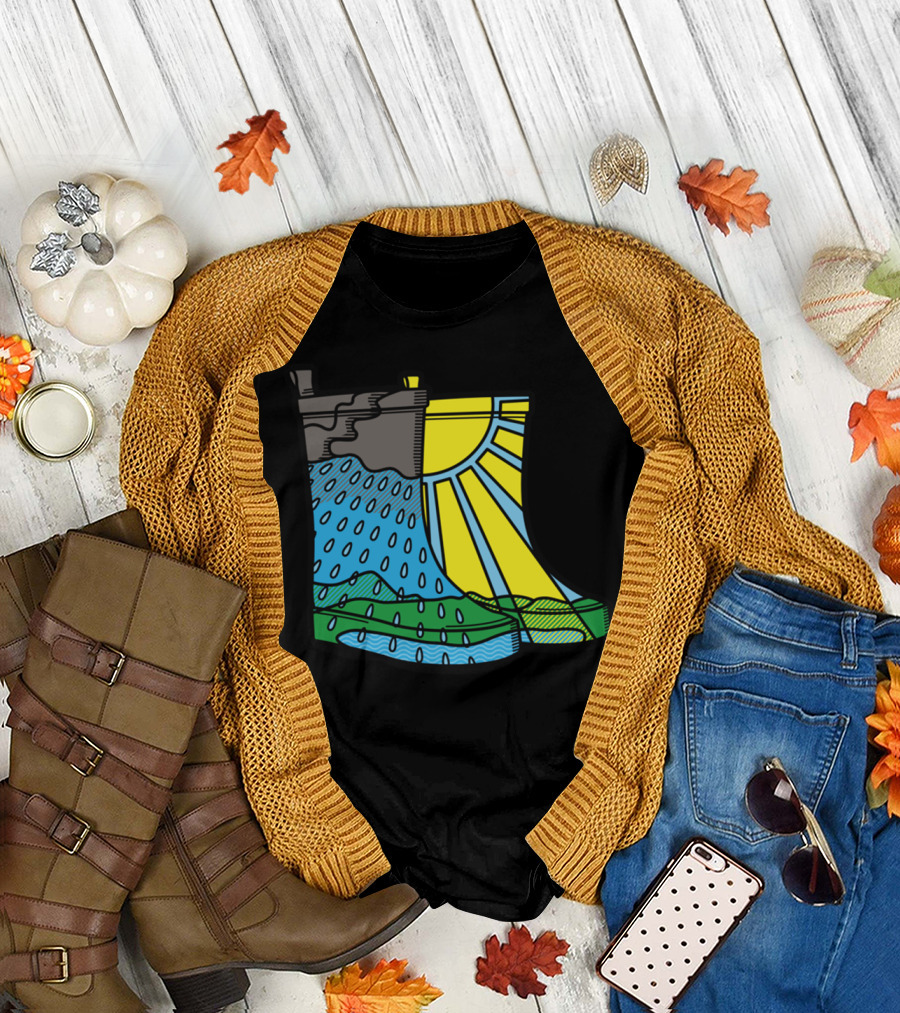 Rainy Day Boots Sunshine and Raindrops Fusion T-Shirt