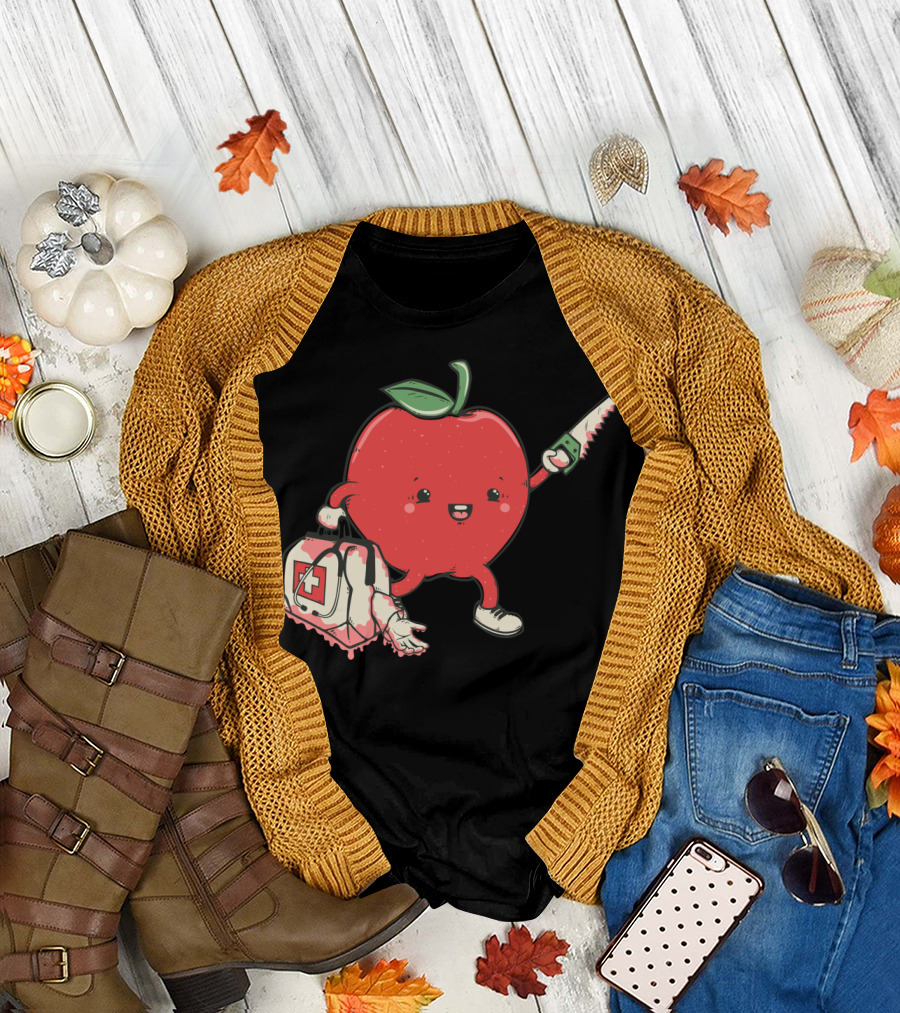 Evil Apple with Bloody Saw and Medical Bag T-Shirt