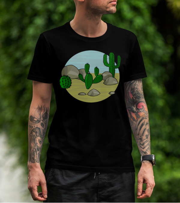 Desert Cactus Landscape With Rocks And Sky T-Shirt
