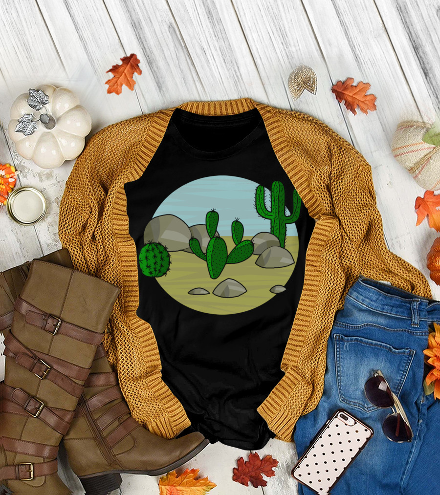 Desert Cactus Landscape with Rocks and Sky T-Shirt