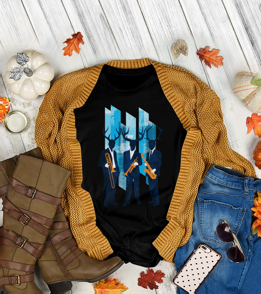Horn Section Deer Trio with Brass Instruments T-Shirt