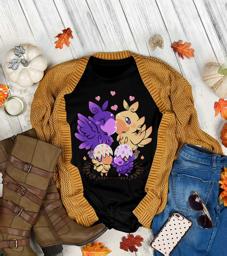 Loving Choco Family Birds with Hearts and Adorable Hatchlings T-Shirt