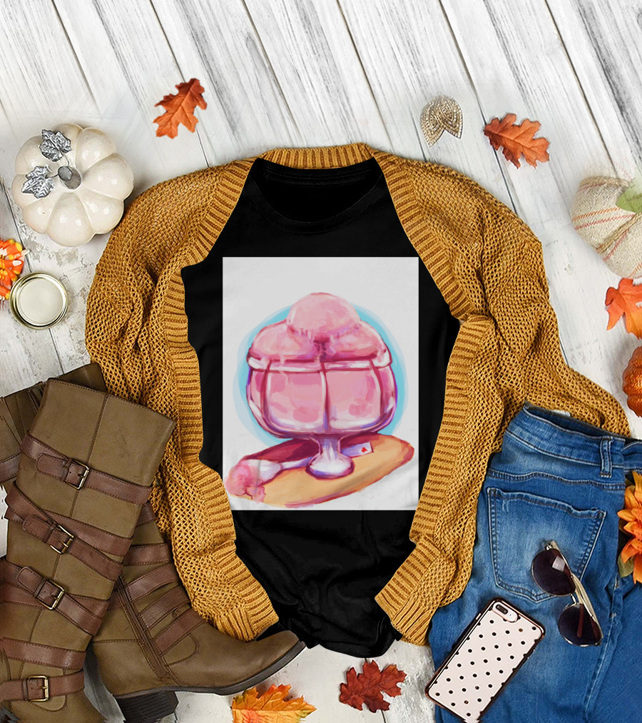 Raspberry Sorbet Ice Cream in Glass Bowl with Playing Card on Tray T-Shirt