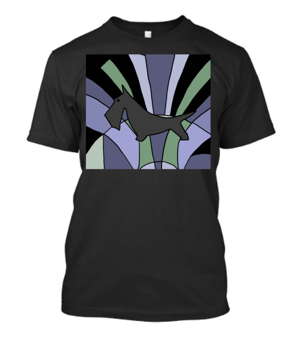 Art Deco Style Scottish Terrier Silhouette On Geometric Background T-Shirt