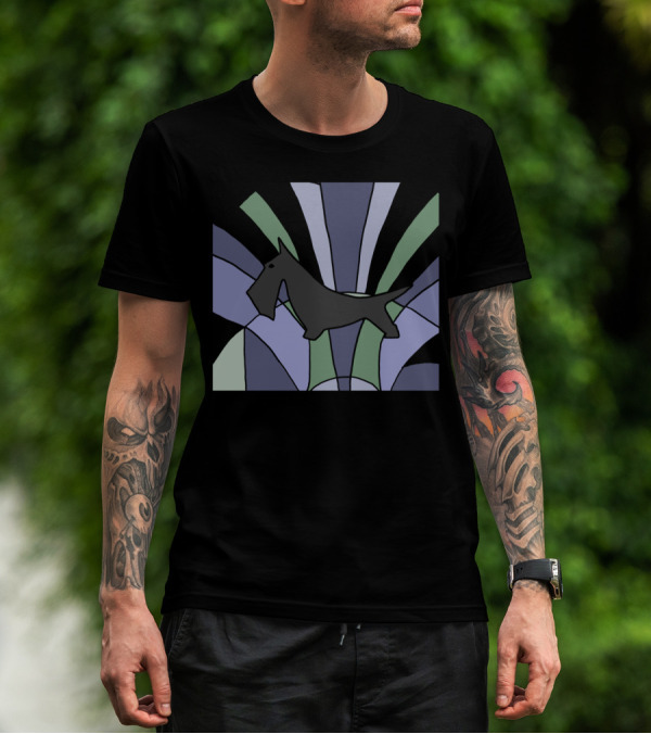 Art Deco Style Scottish Terrier Silhouette On Geometric Background T-Shirt