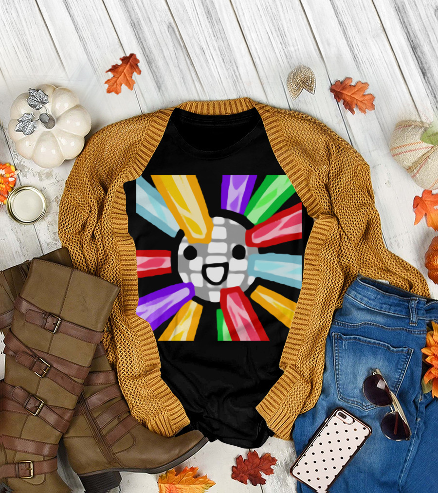 Rave Disco Ball Rainbow Smiley Face Burst T-Shirt