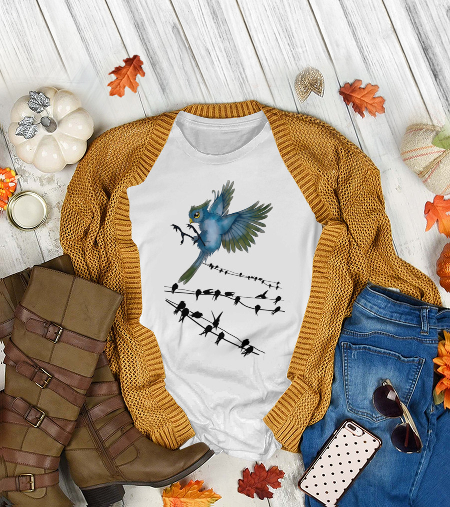 Blue Bird in Flight with Perched T-Shirt