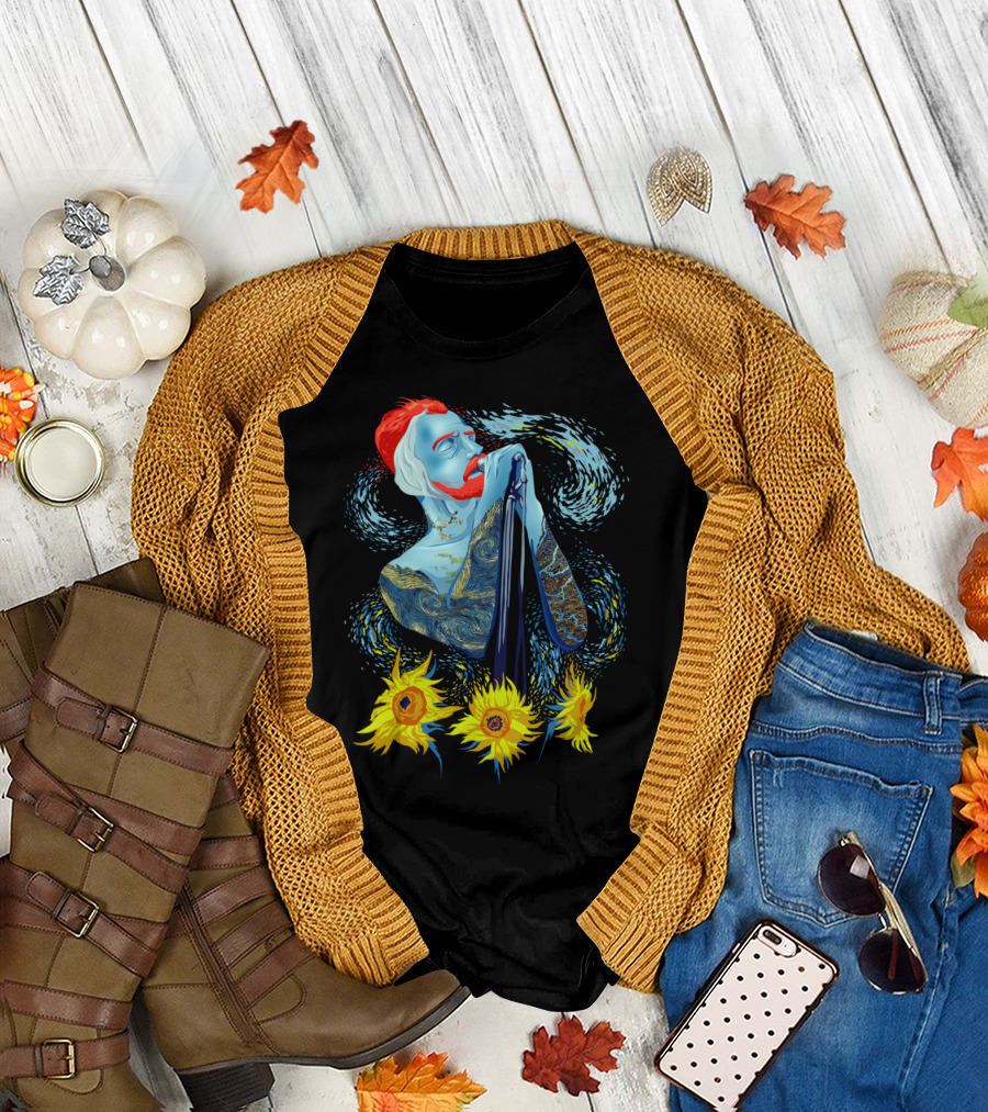 Vincent Van Gogh Starry Night Rocks Sunflowers T-Shirt