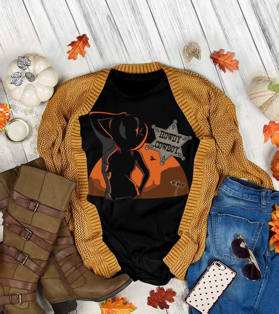 Howdy Cowboy No Where Badge and Sunset T-Shirt