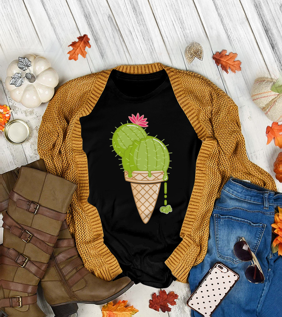 Cactus Cream Kaktus Ice Cream Cone Flower T-Shirt