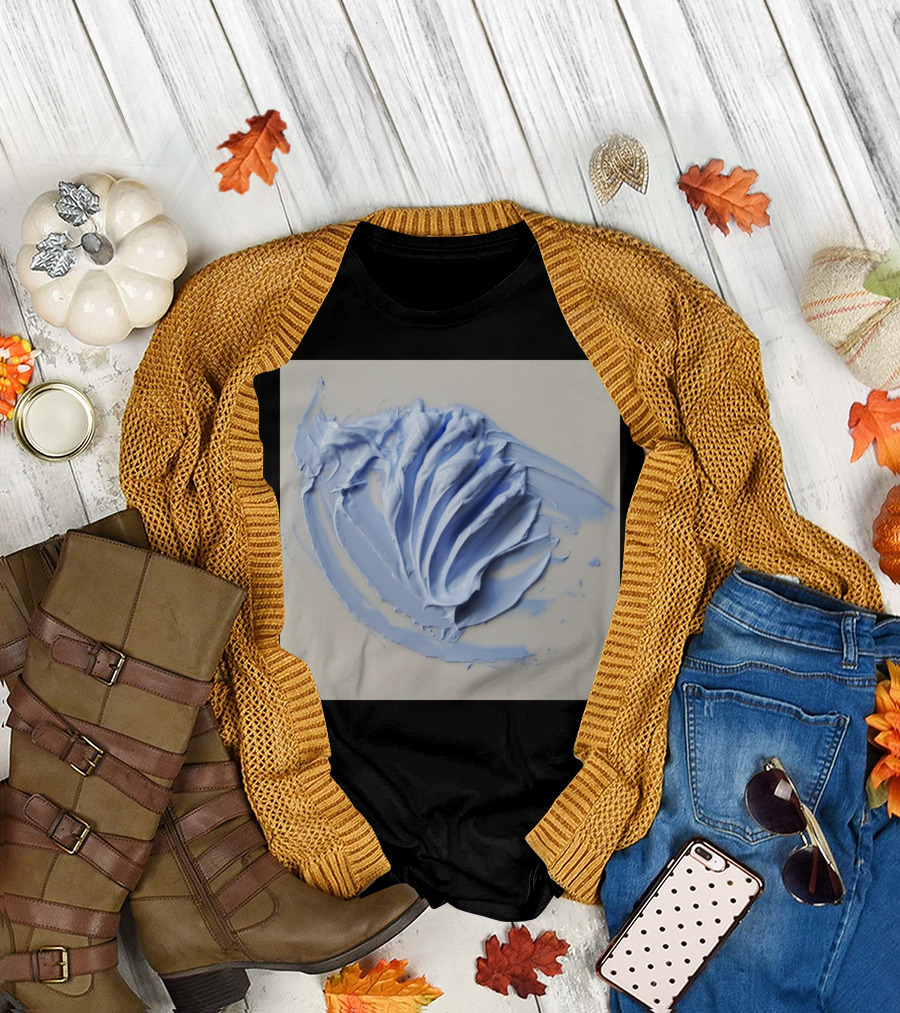 Blue Fluere Textured Cream Abstract T-Shirt
