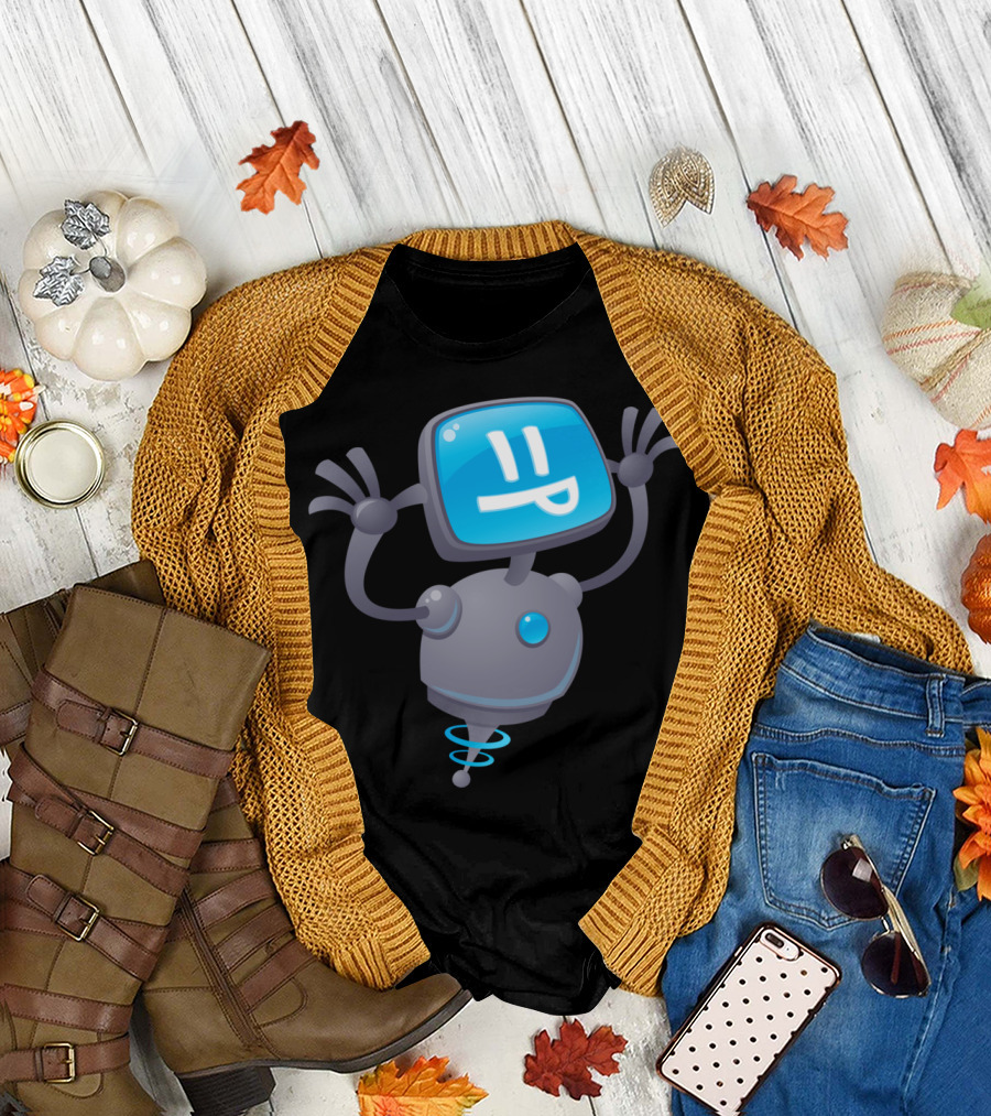 Razzbot Robot with Cartoon Screen Face and Cheerful Expression T-Shirt