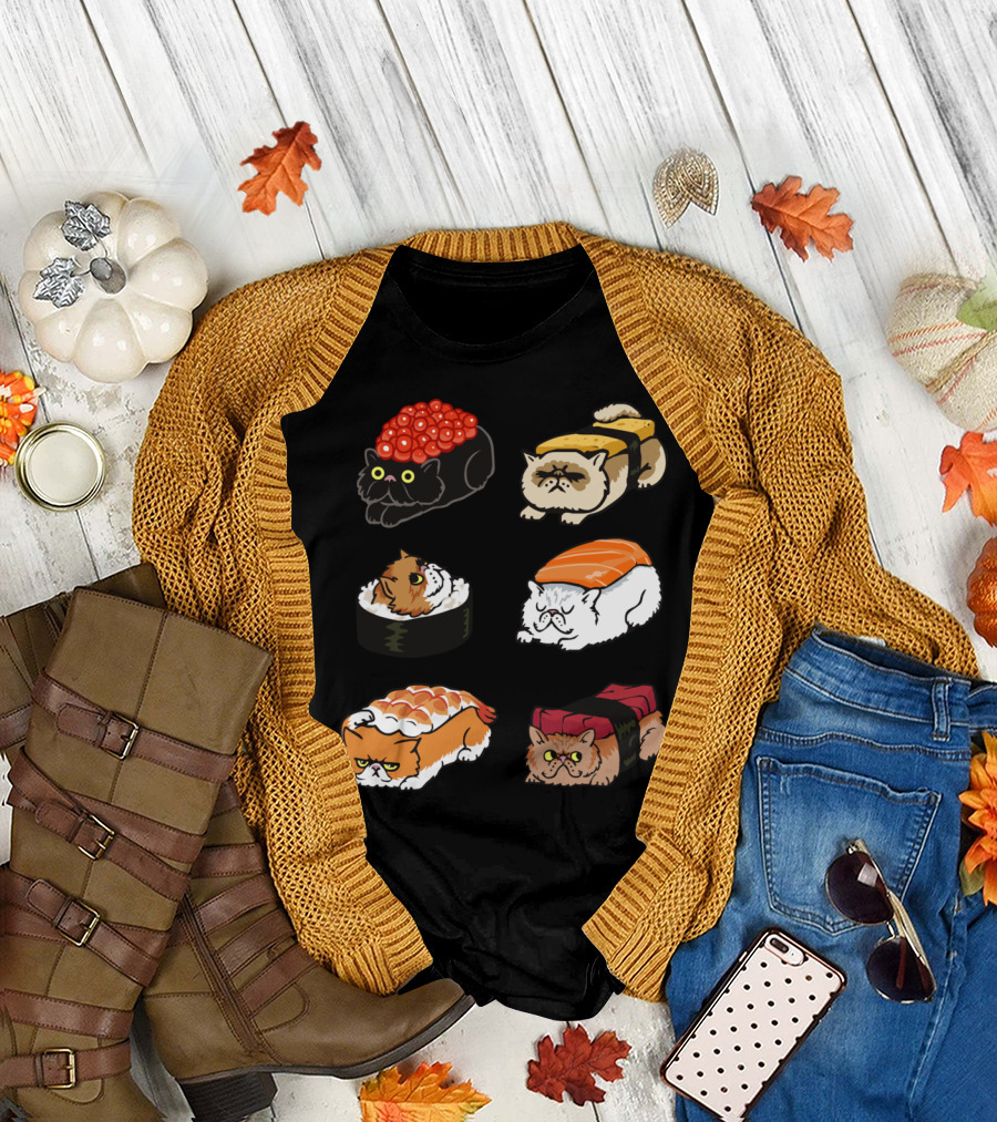 Sushi Cats with Persian Faces and Various Toppings T-Shirt