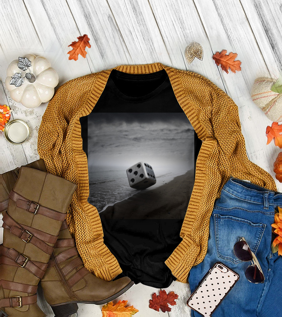 Dice on Mysterious Beach with Stormy Sky T-Shirt