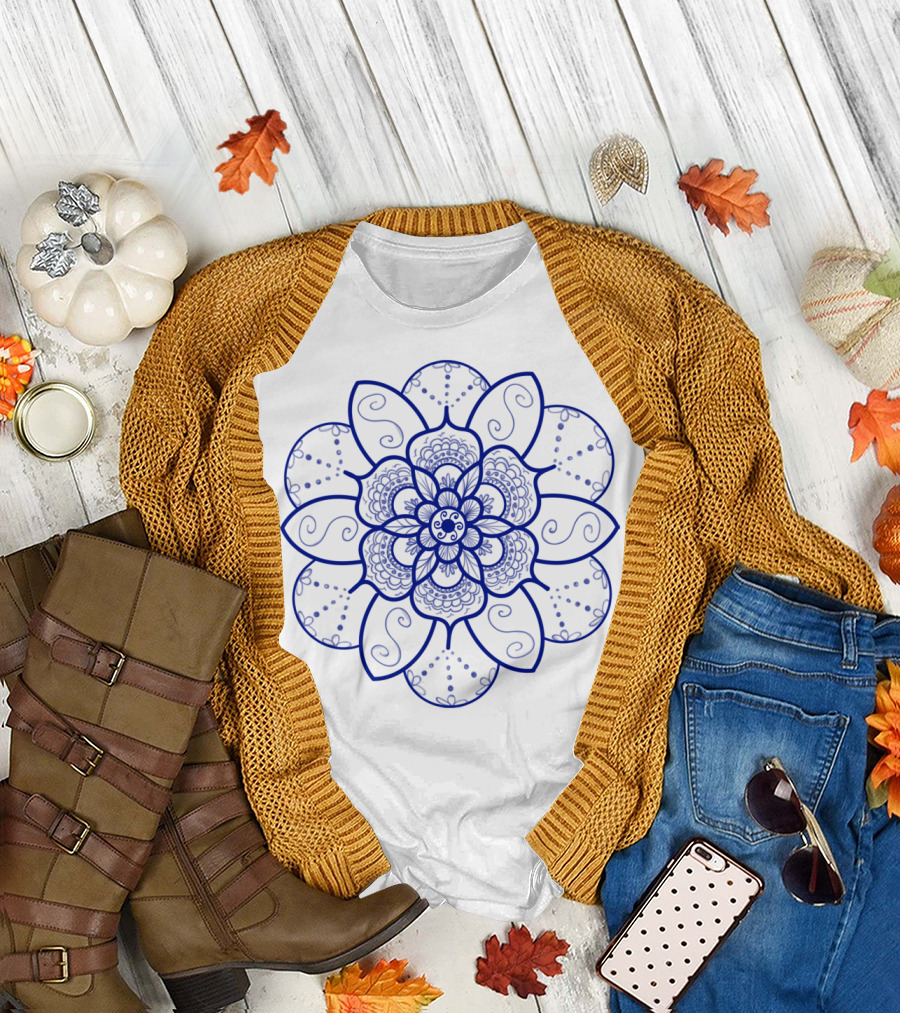 Blue Hippie Mandala Flower Symbol Essence T-Shirt