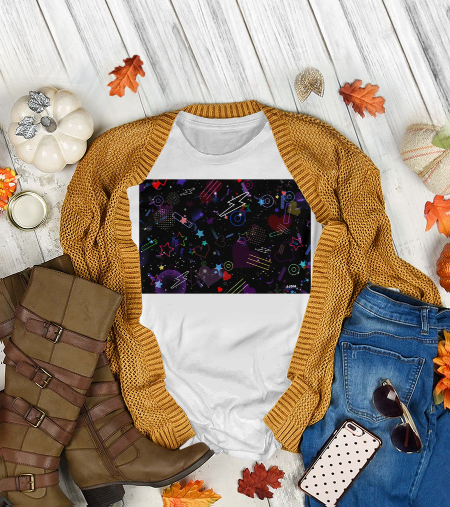 Bass Drop Phone Neon Lightning Star Heart T-Shirt