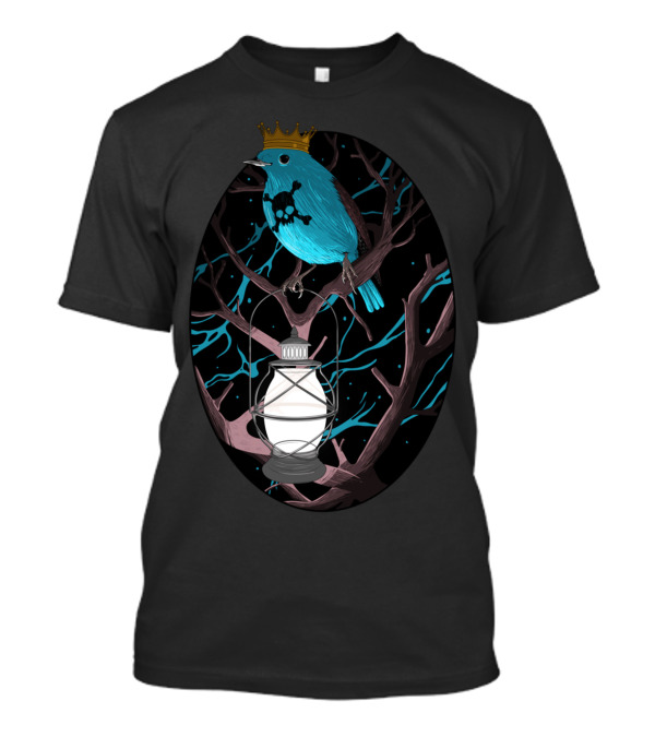 Follow Me Pe Blue Bird With Crown Lantern And Skull Mark T-Shirt