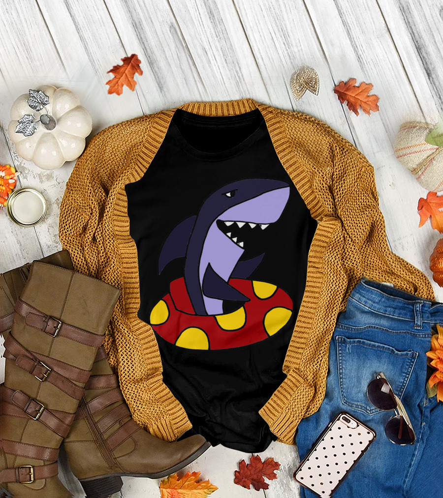 Cool Funny Shark Floating in Inner Tube T-Shirt