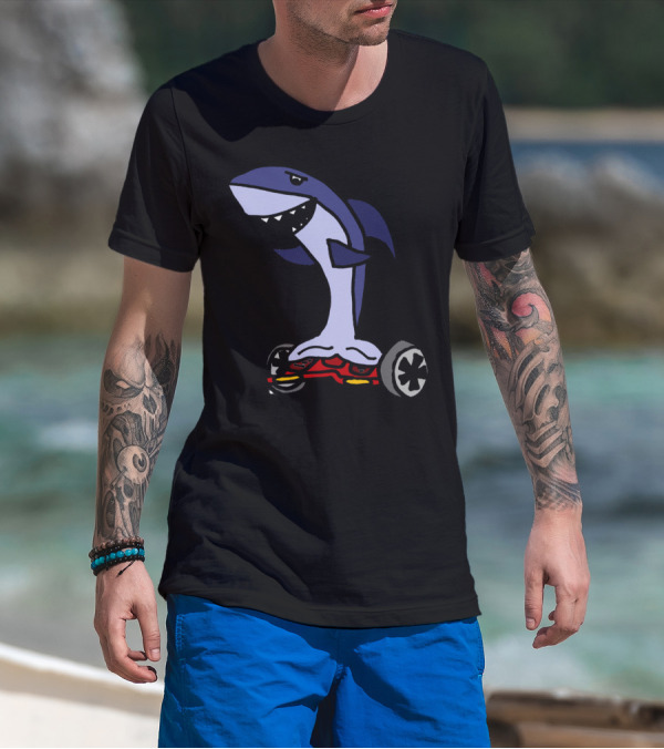 Cool Funny Shark Riding Hoverboard T-Shirt