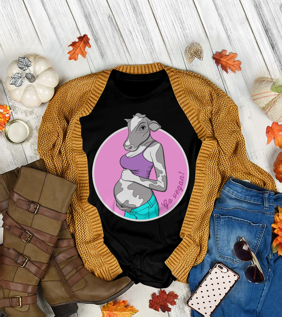 Nine Months Go Vegan Cow Woman Pregnant T-Shirt
