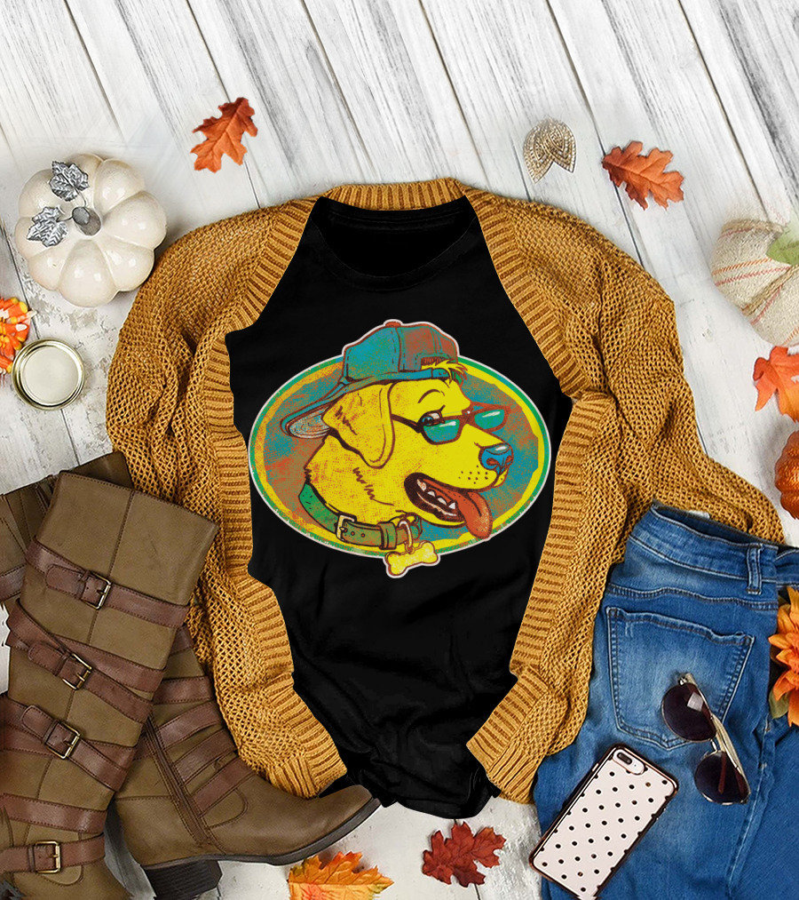 Cool Golden Retriever with Shades and Backwards Cap T-Shirt