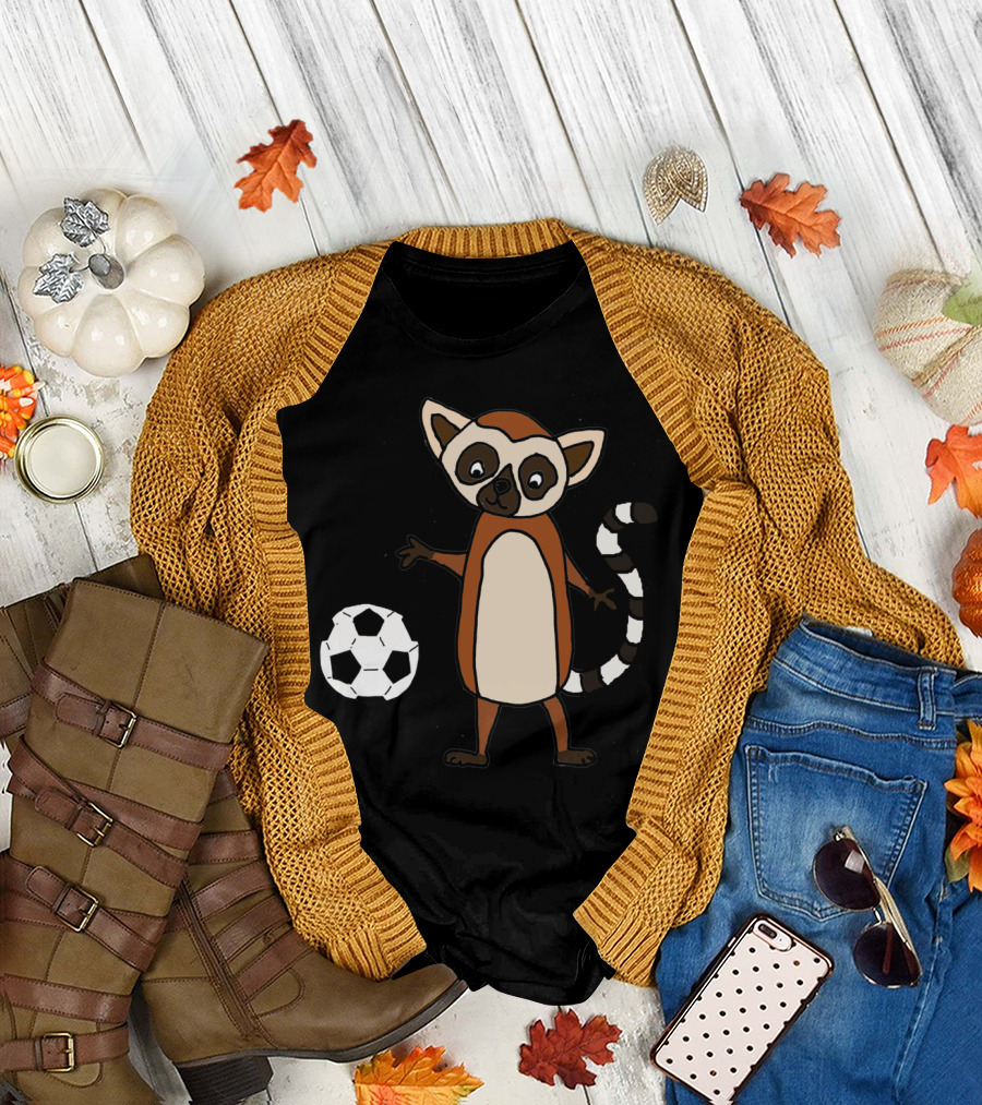 Cool Lemur Cartoon Playing Soccer T-Shirt
