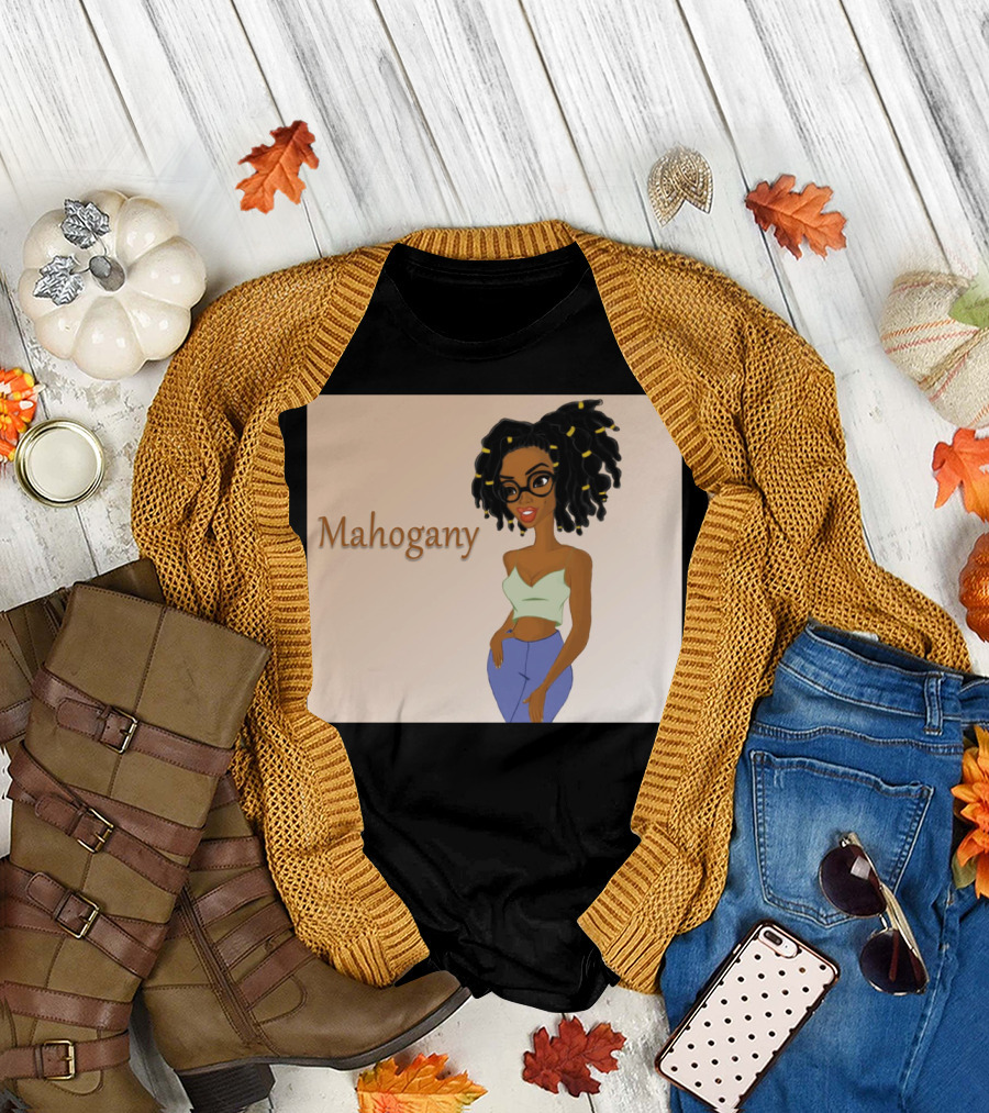 Mahogany Beautiful Woman with Glasses and Curly Hair T-Shirt